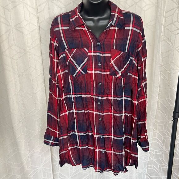 Isabel Maternity Plaid Long Sleeve Button Up Top - Picture 1 of 5